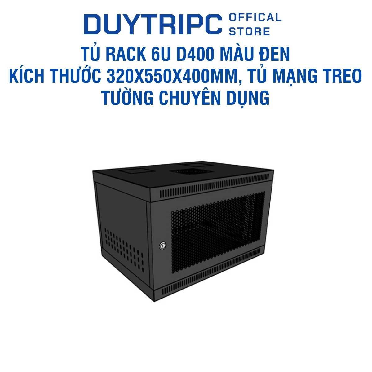 Tủ Rack 6U D400 Màu Đen – Kích Thước 320x550x400mm, Tủ Mạng Treo Tường Chuyên Dụng